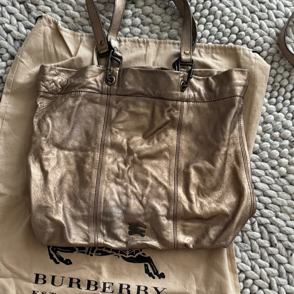 Burberry Metallic Bronze Leather Tote Bag